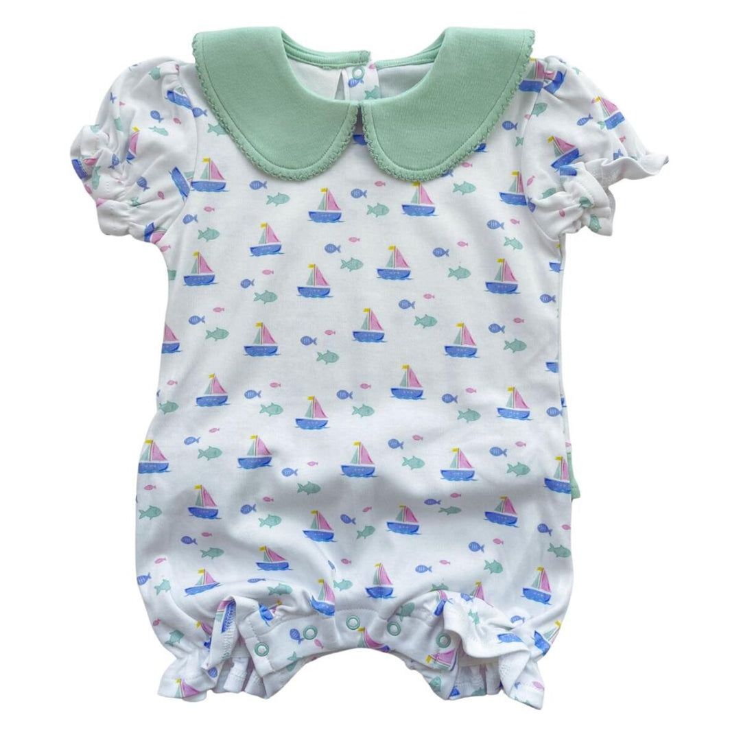 Ruffle Romper Sailing Fish Pastels
