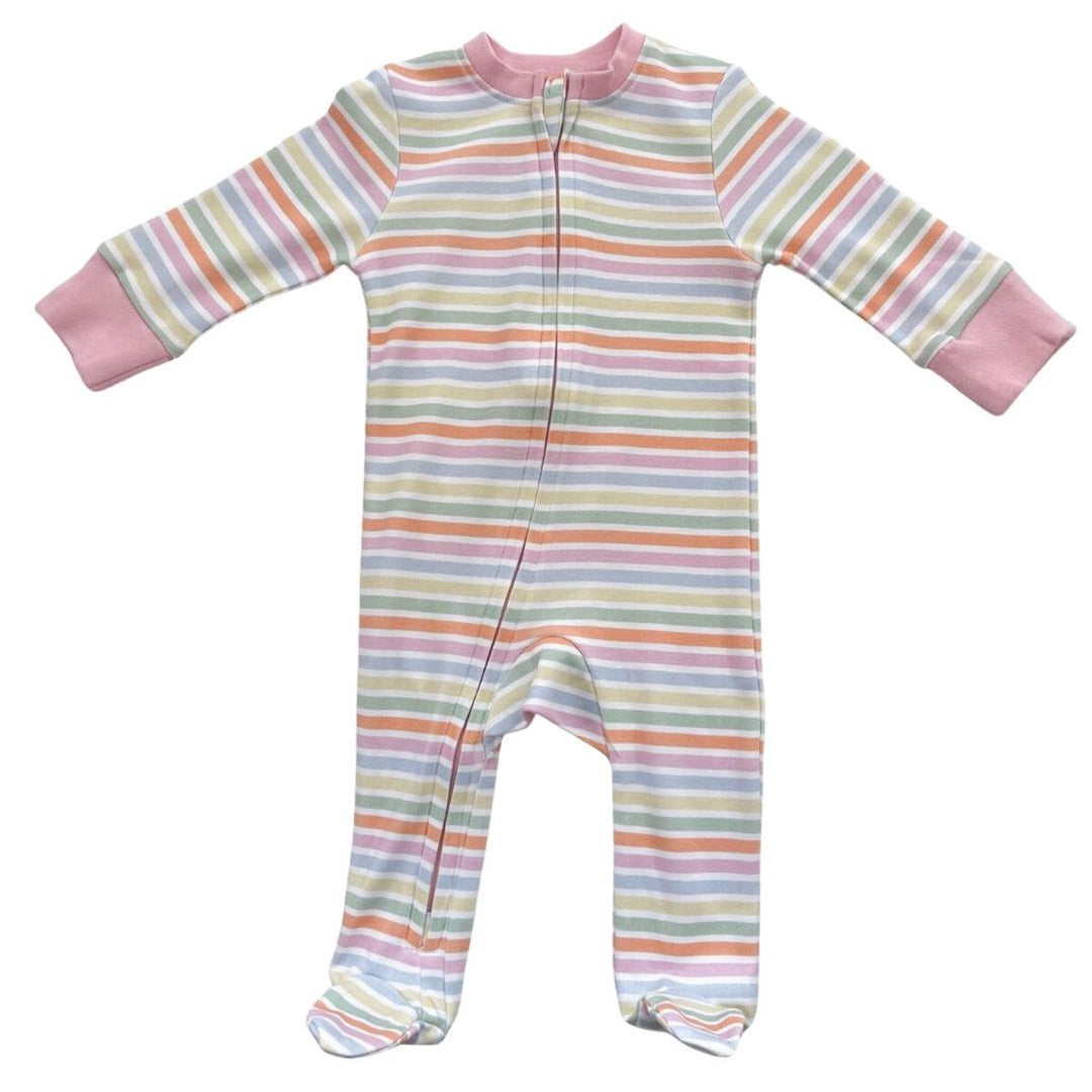 Footed Romper Multi-Stripe Pink
