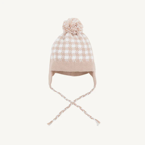 Parrish Pom Pom Hat-Light Khaki Gingham