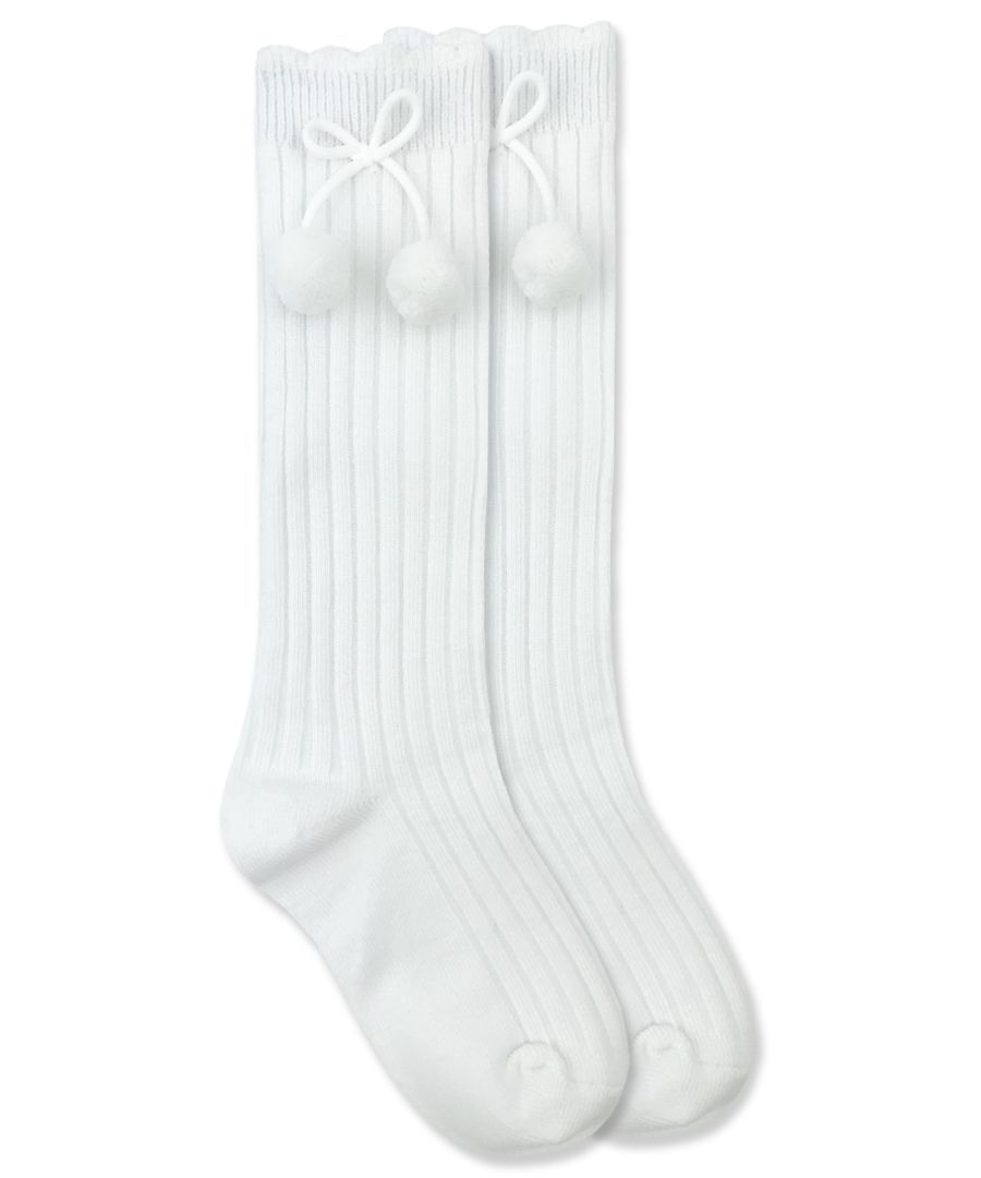 Pom Pom Knee High Socks White