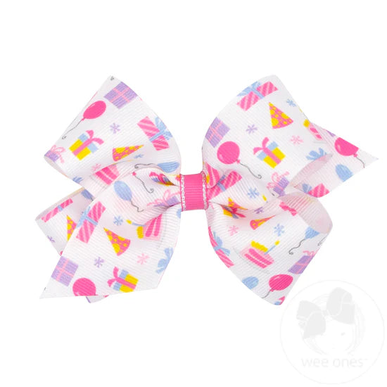 Medium Bday Print Hair Bow
