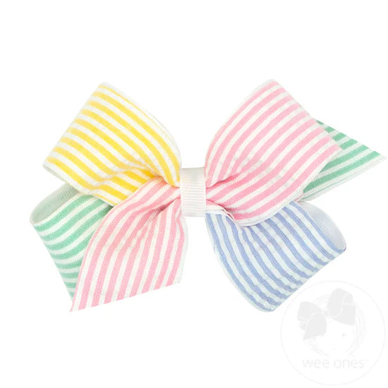 Medium Seersucker Color Block Hair Bow