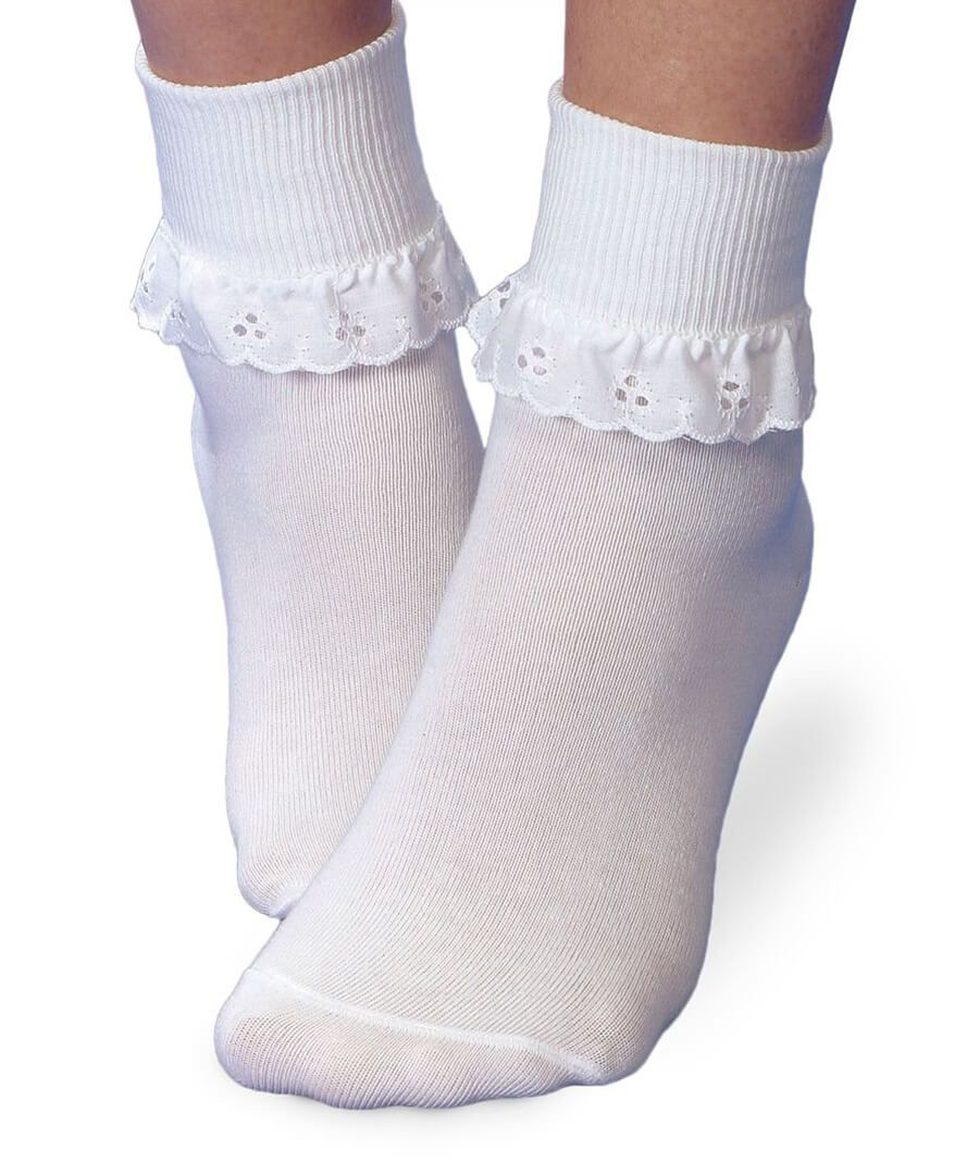 Eyelet Lace Turn Cuff Sock White