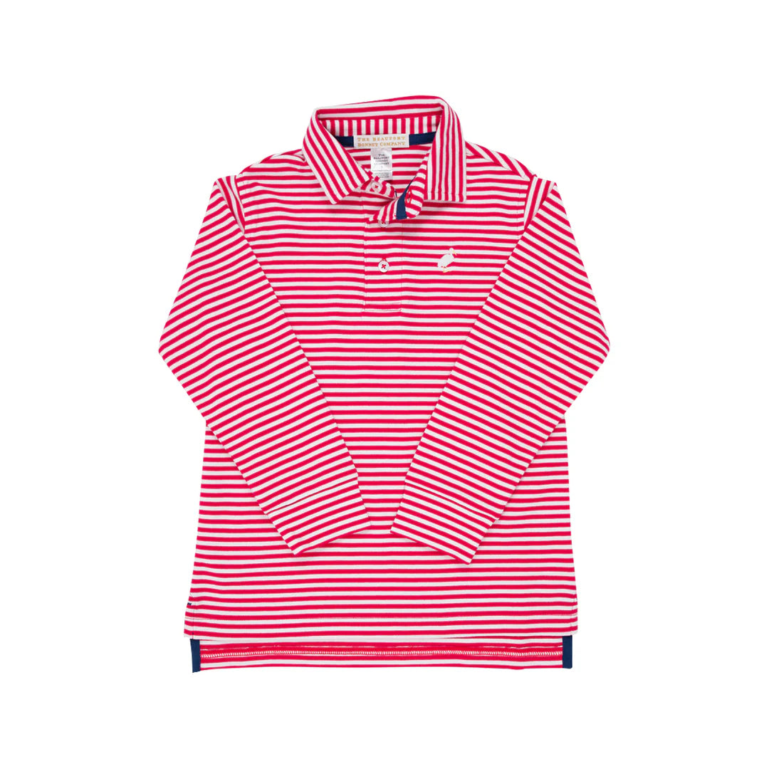 Prim & Proper Polo-Richmond Red Stripe LS