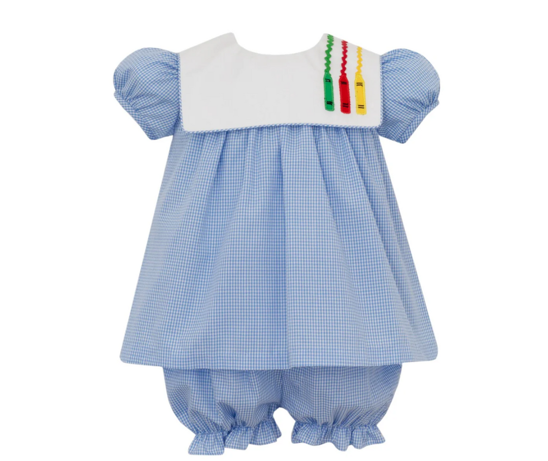 Periblue Gingham Crayon Bloomer Set