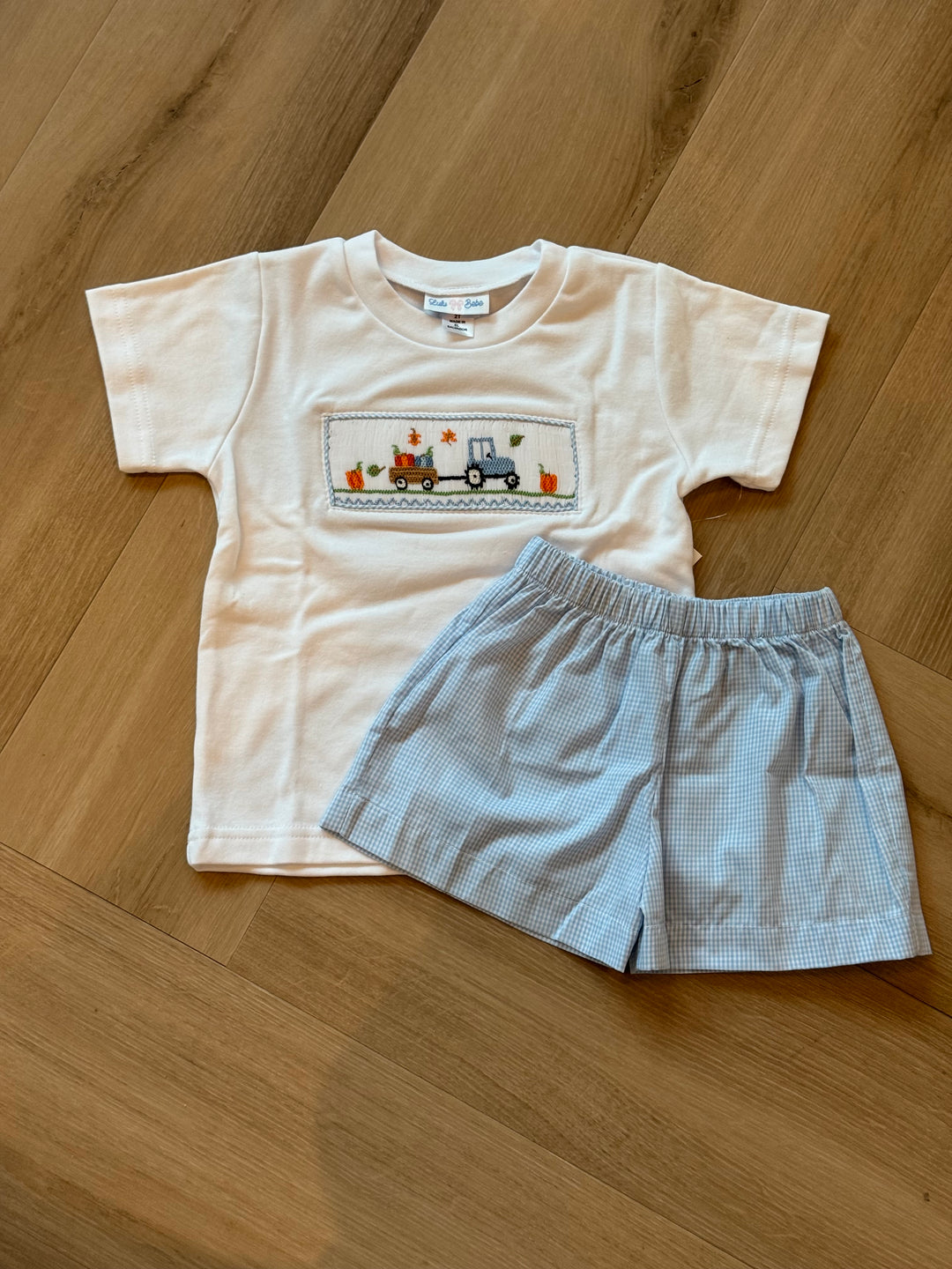 Blue Gingham Tractor Short Set