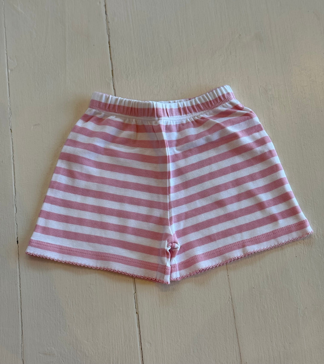 Striped Picot Trim Shorts-Lt Pink/White