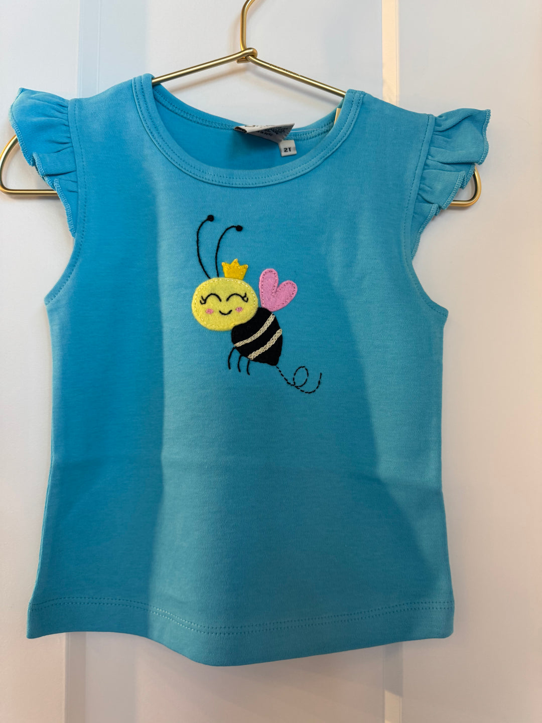 Flutter Sleeve Top-Turquoise Bee