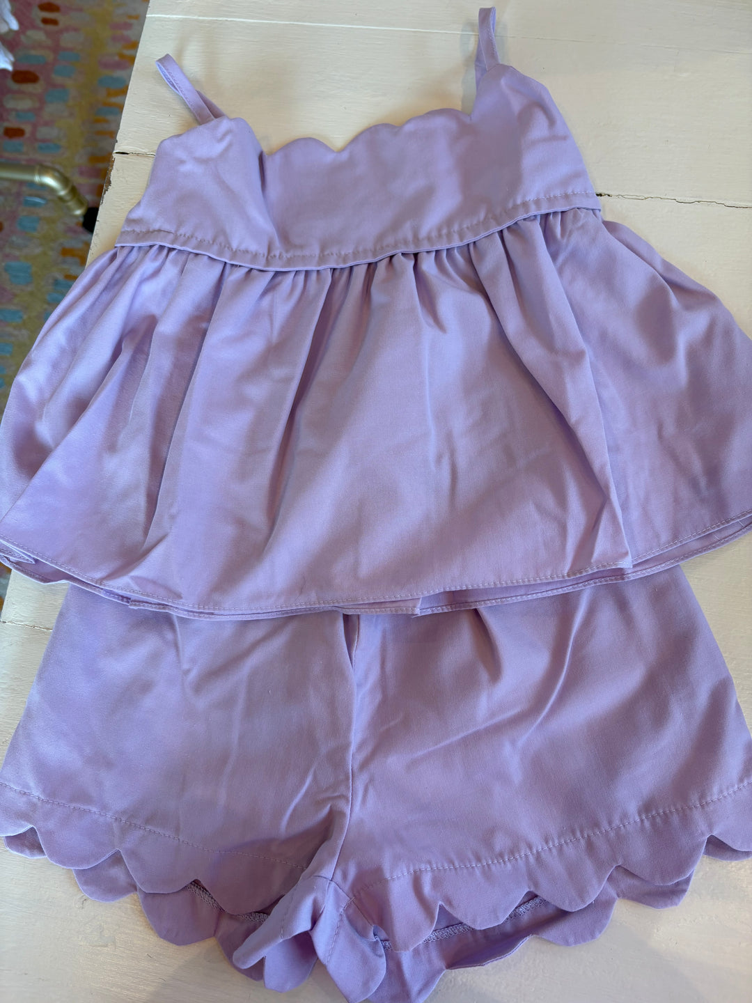 2pc Scalloped Short Set-Lavender