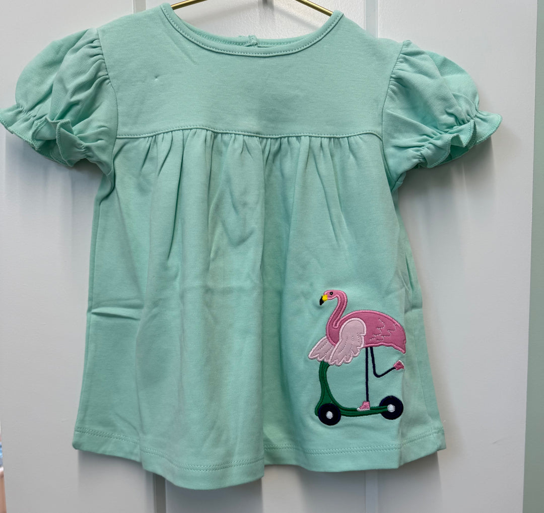 Puff Sleeve Top-Flamingo w/ Scooter