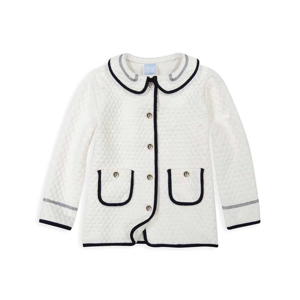 Quilted Bitsy Coat-Ivory with Navy