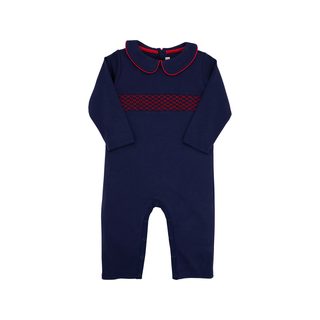 Samuel Smocked Romper-Nantucket Navy w/Red