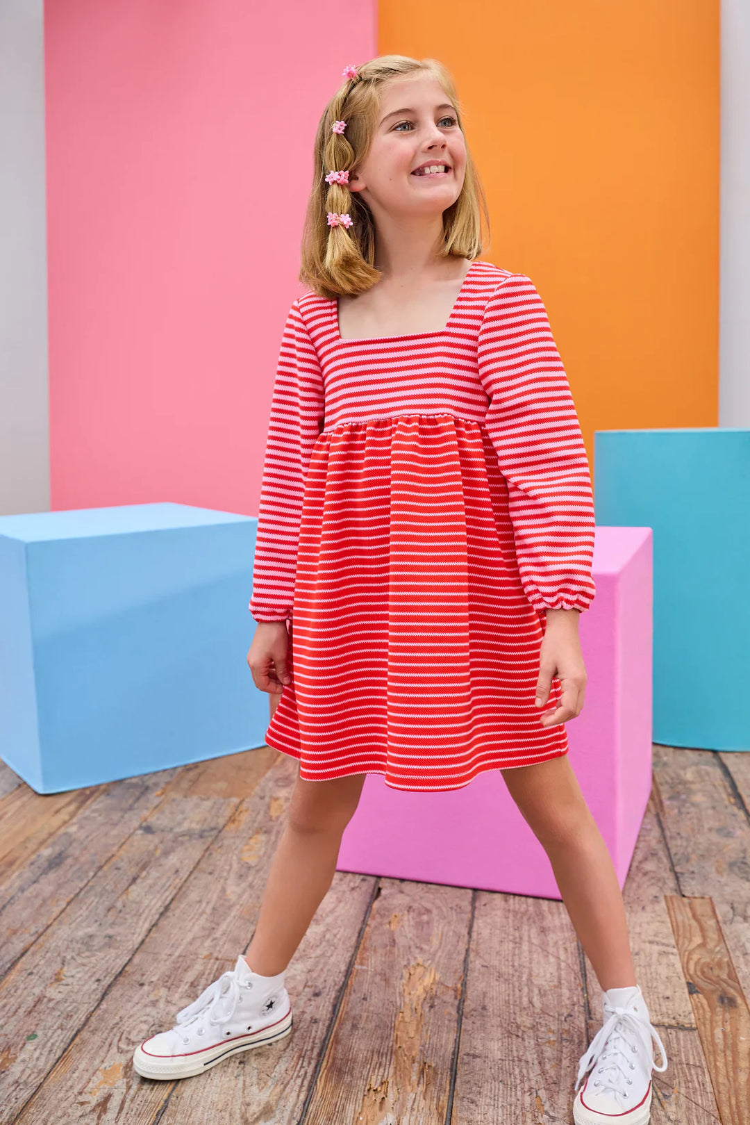 Cora Dress-Red & Pink Pique Stripe
