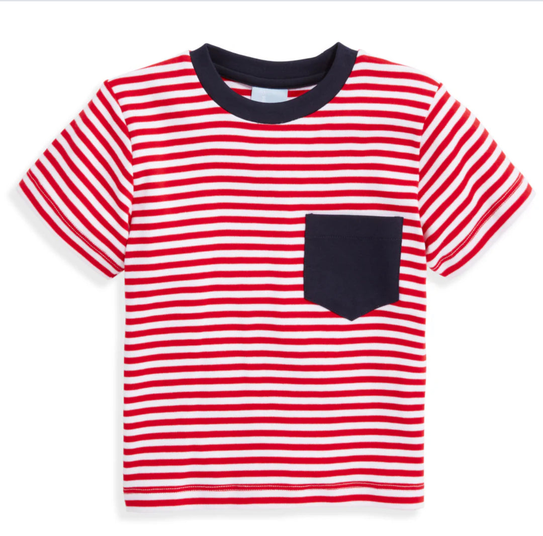 Striped Mac Tee-Red/White Stripe w/Navy