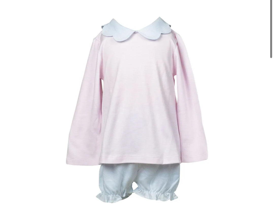 Pink Striped Scalloped Bloomer Set