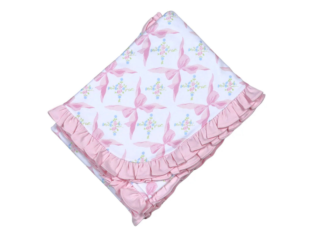 Pink Bows Ruffles Receiving Blanket