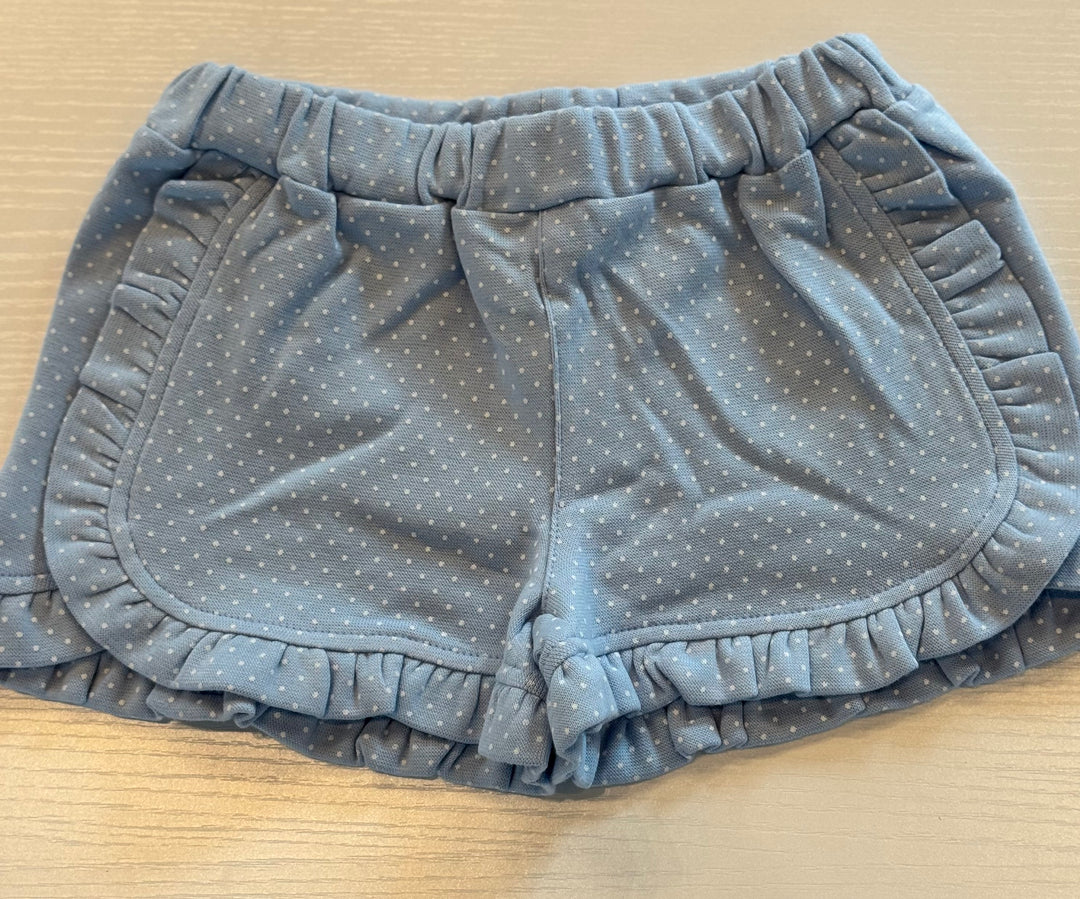Ruffle Trim Shorts-Sky Blue/White Dot