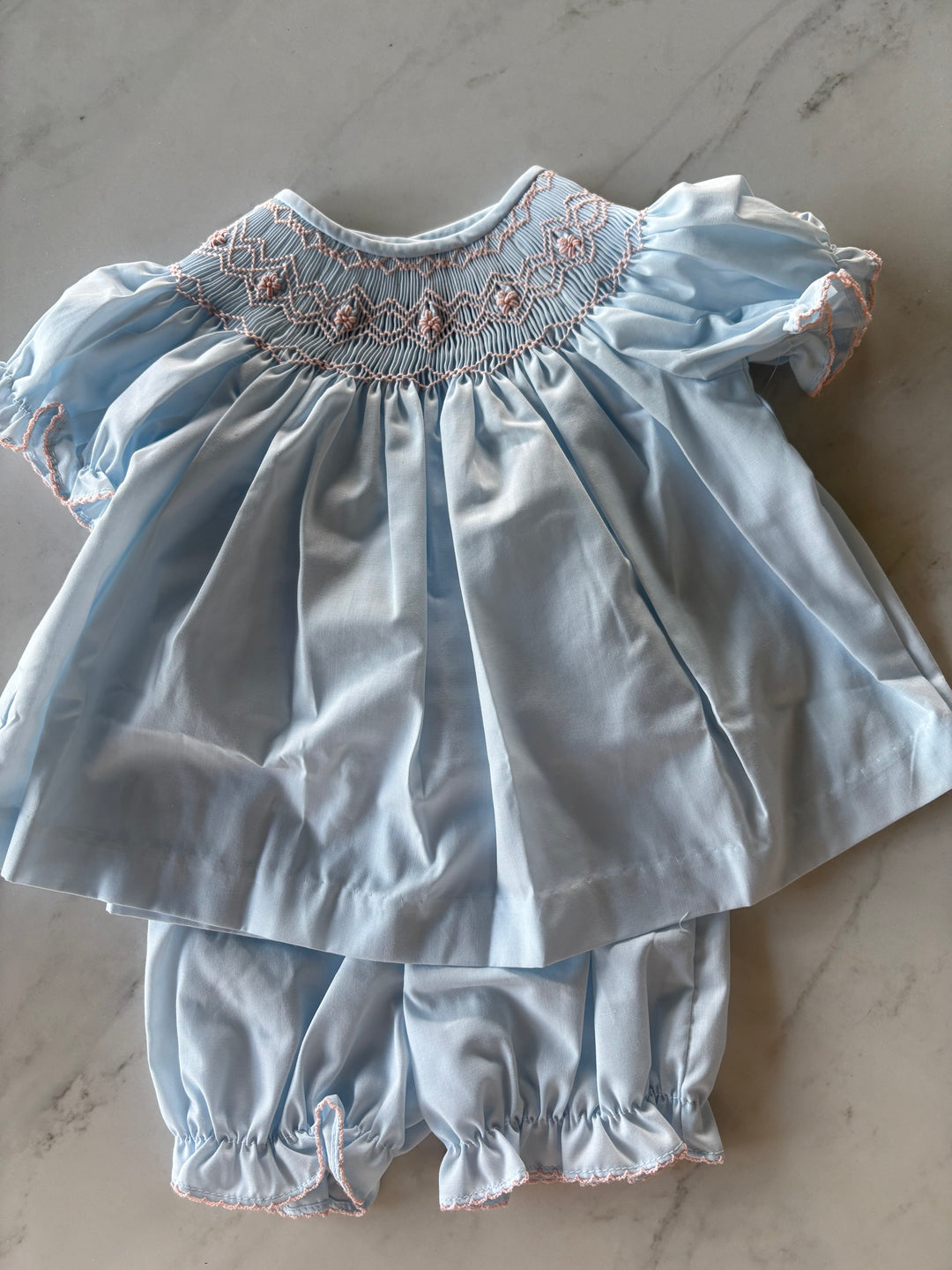 Emma Bloomer Set-Classic Blue Smocked