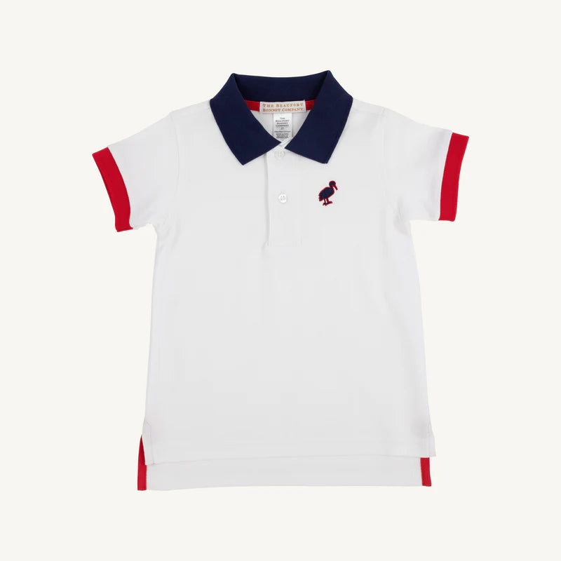 Prim & Proper Polo-Worth Ave White/Navy/Red