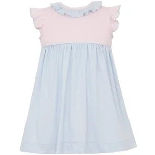 Bella Pink & Blue Knit Dress w/Ruffle