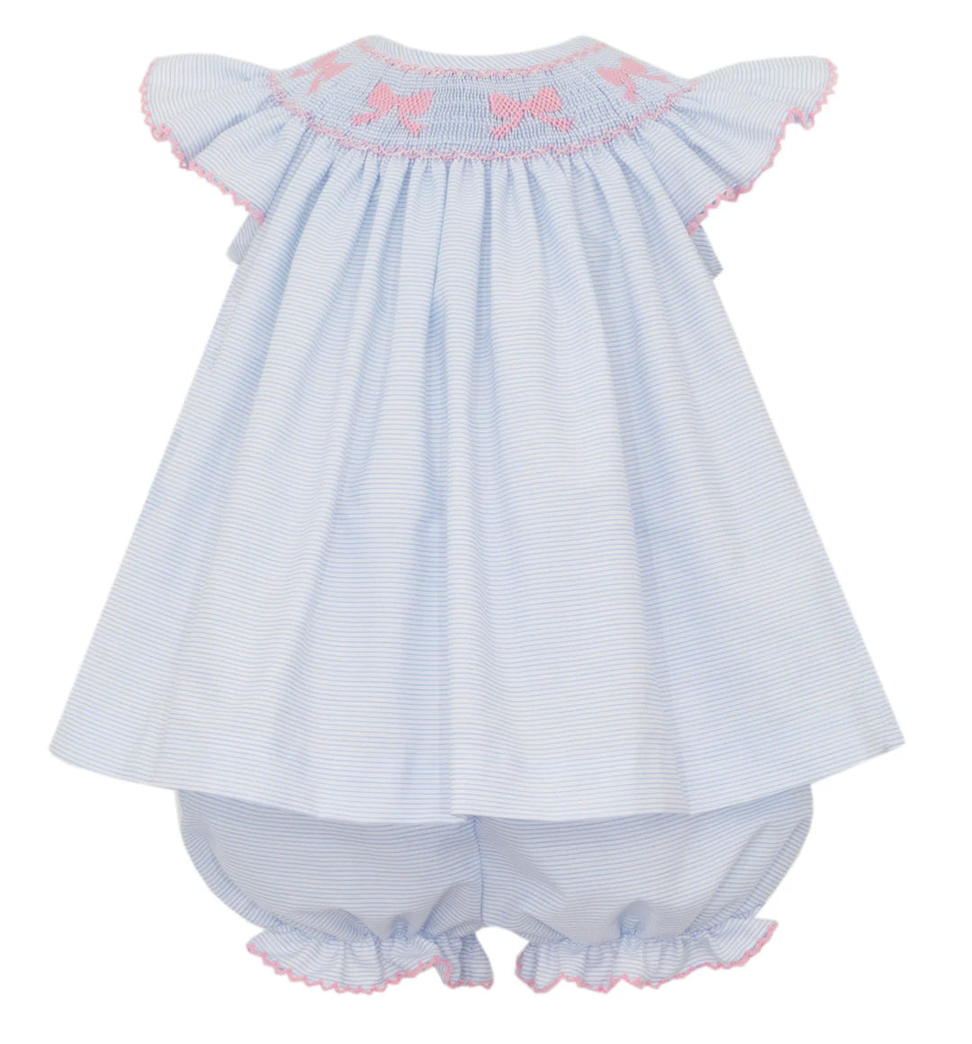 Bows Angel Wing Bishop Bloomer Set-Lt Blue Stripe