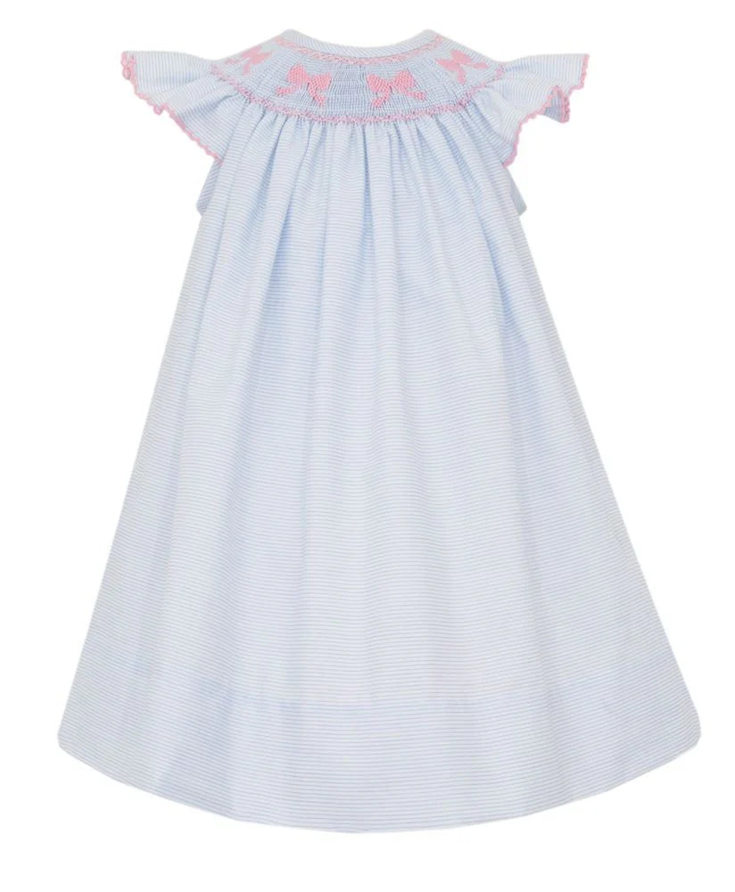 Bows Angel Wing Bishop Dress-Lt Blue Stripe