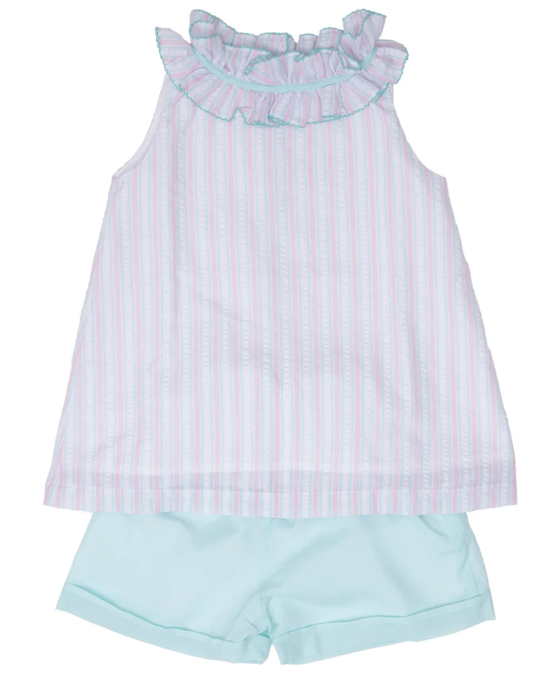 Delia Short Set-Pink/Aqua Stripe
