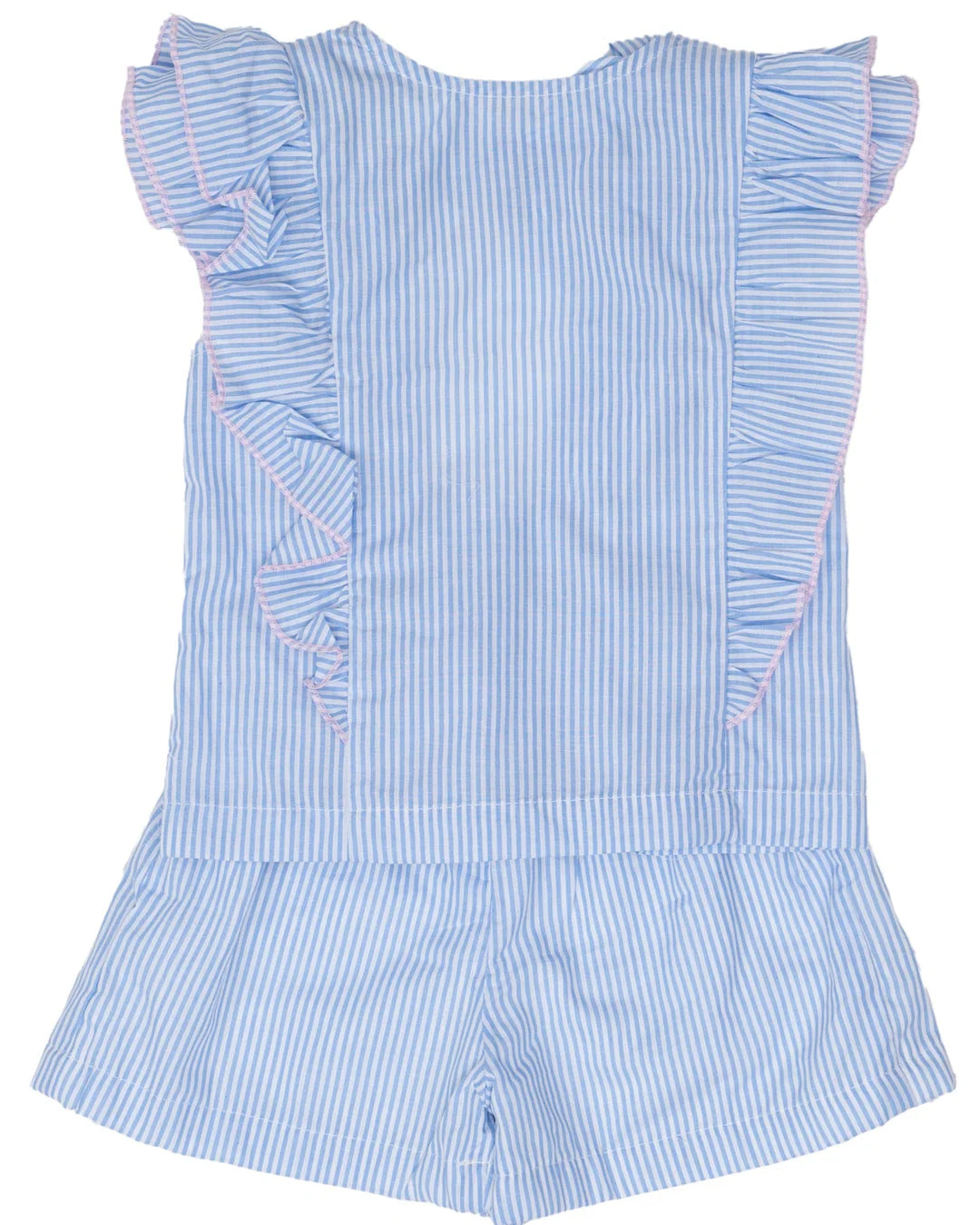 Frances Short Set-Lt Blue Stripe/Pink Trim