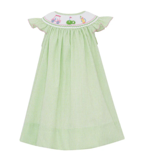 Golf Bishop Angel Wing Dress-Green Checked