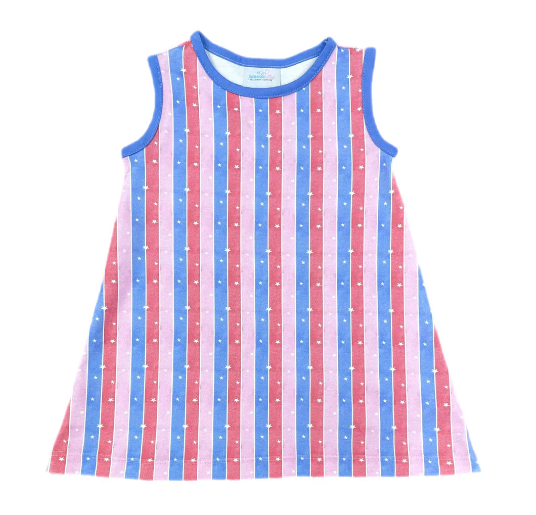Madison Sleeveless Dress-Patriotic Stripe Knit