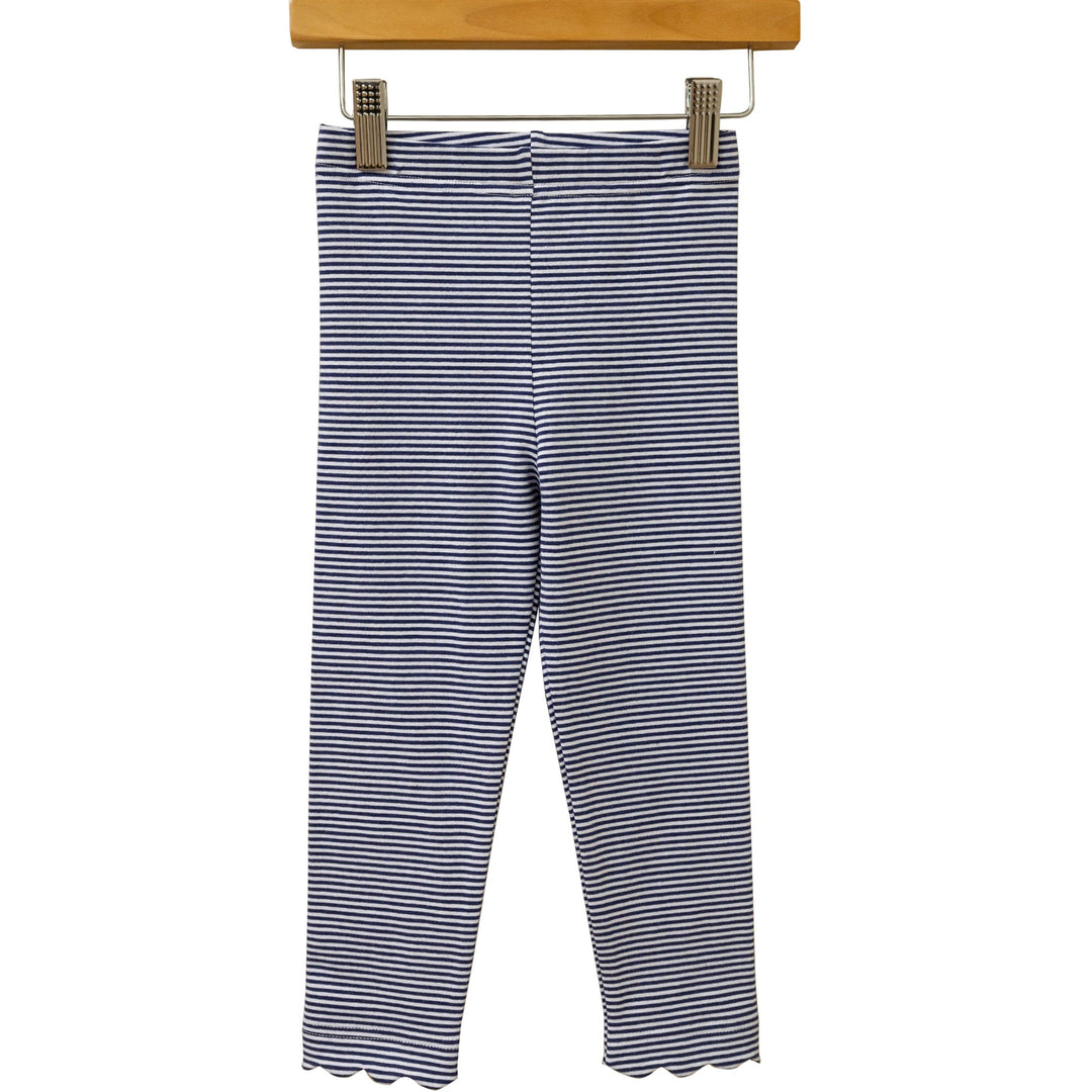 Scallop Leggings-Navy Stripe