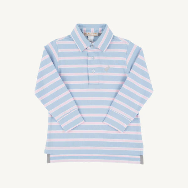 LS Prim & Proper Polo-Beale St Blue/PB Pink Stripe