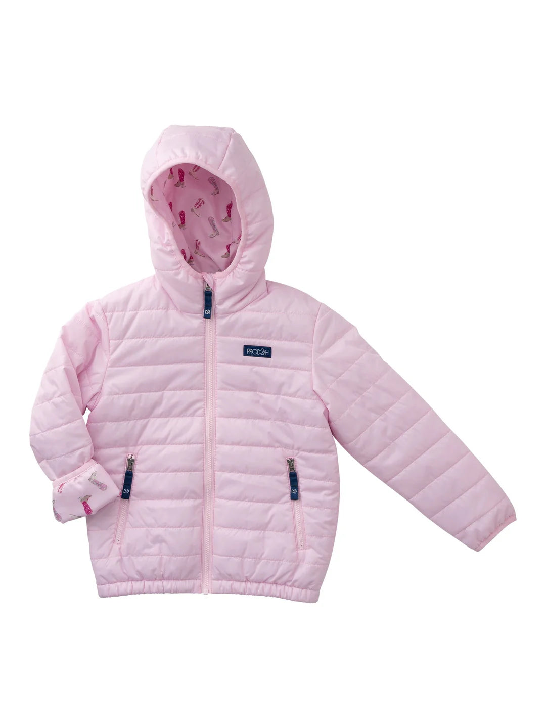 Girls Hooded Puffer Jacket-Pink Tulle