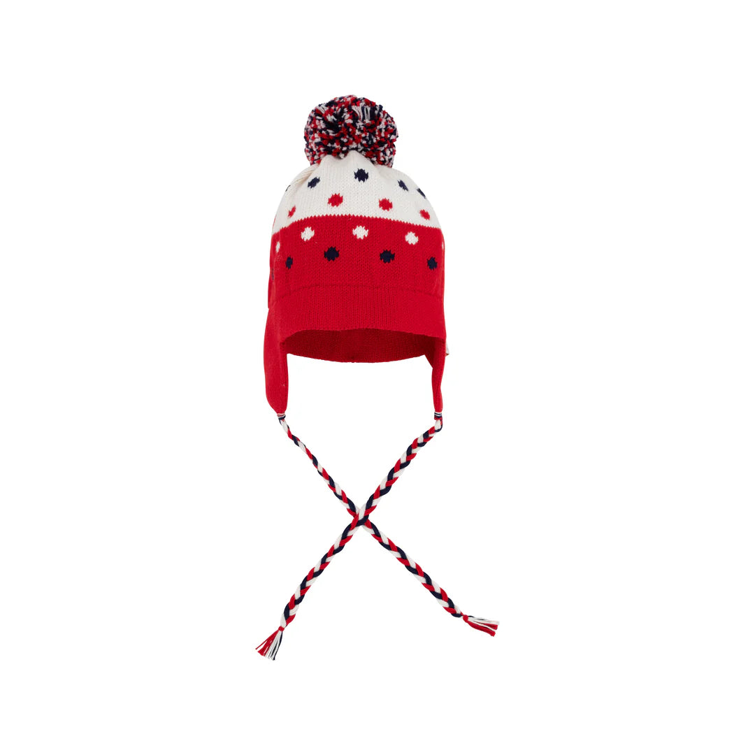 Parrish Pom Pom Hat Red/Navy Dots