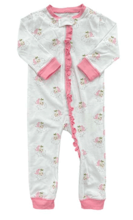 One Piece Zip up Jammies-Pink Santa
