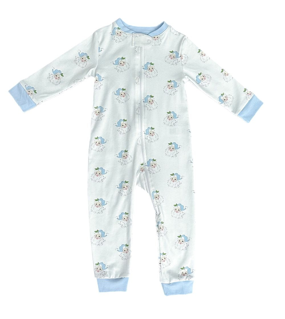One Piece Zip up Jammies-Blue Santa