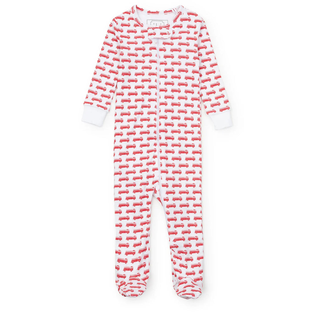 Parker Zipper Pajama-Fire Truck Red