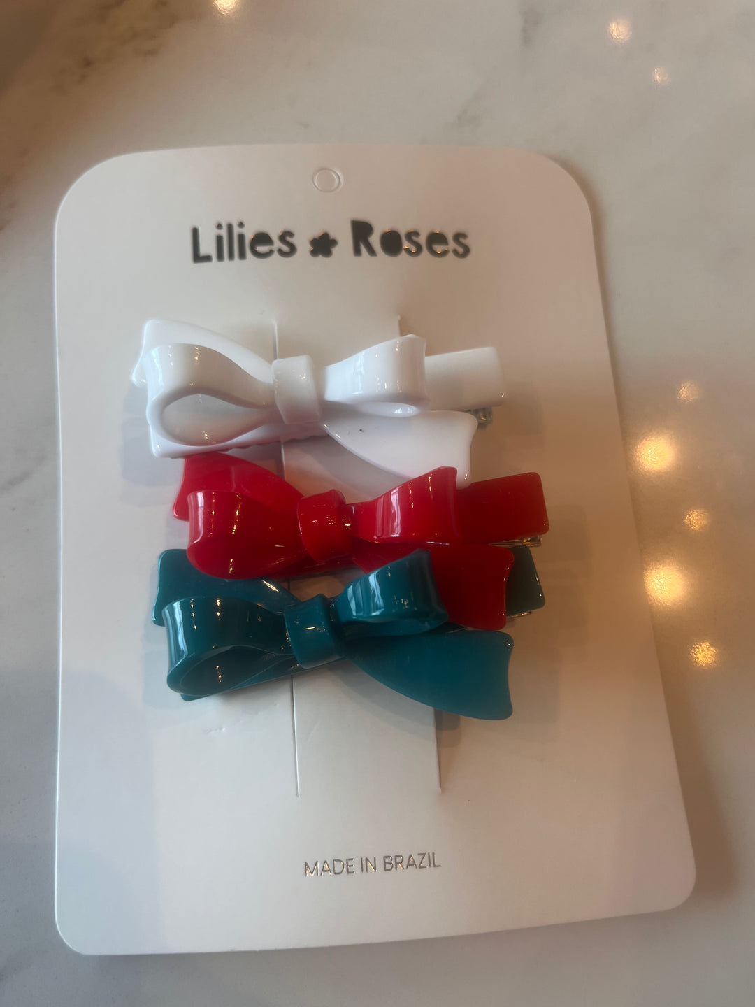 Bows Hair Clips-Red, Green, & White