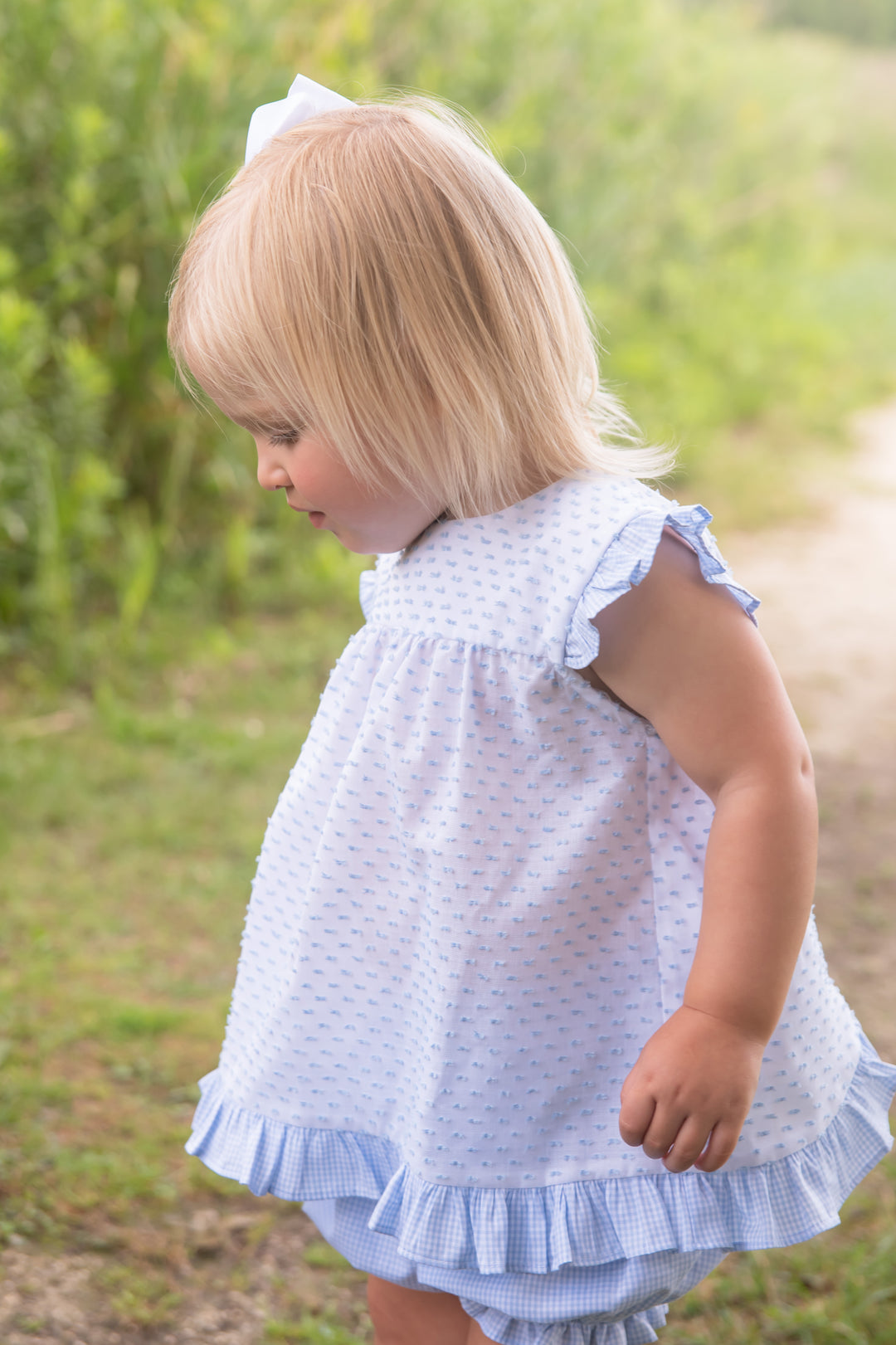 Natalie Banded Short Set-Blue Swiss Dot