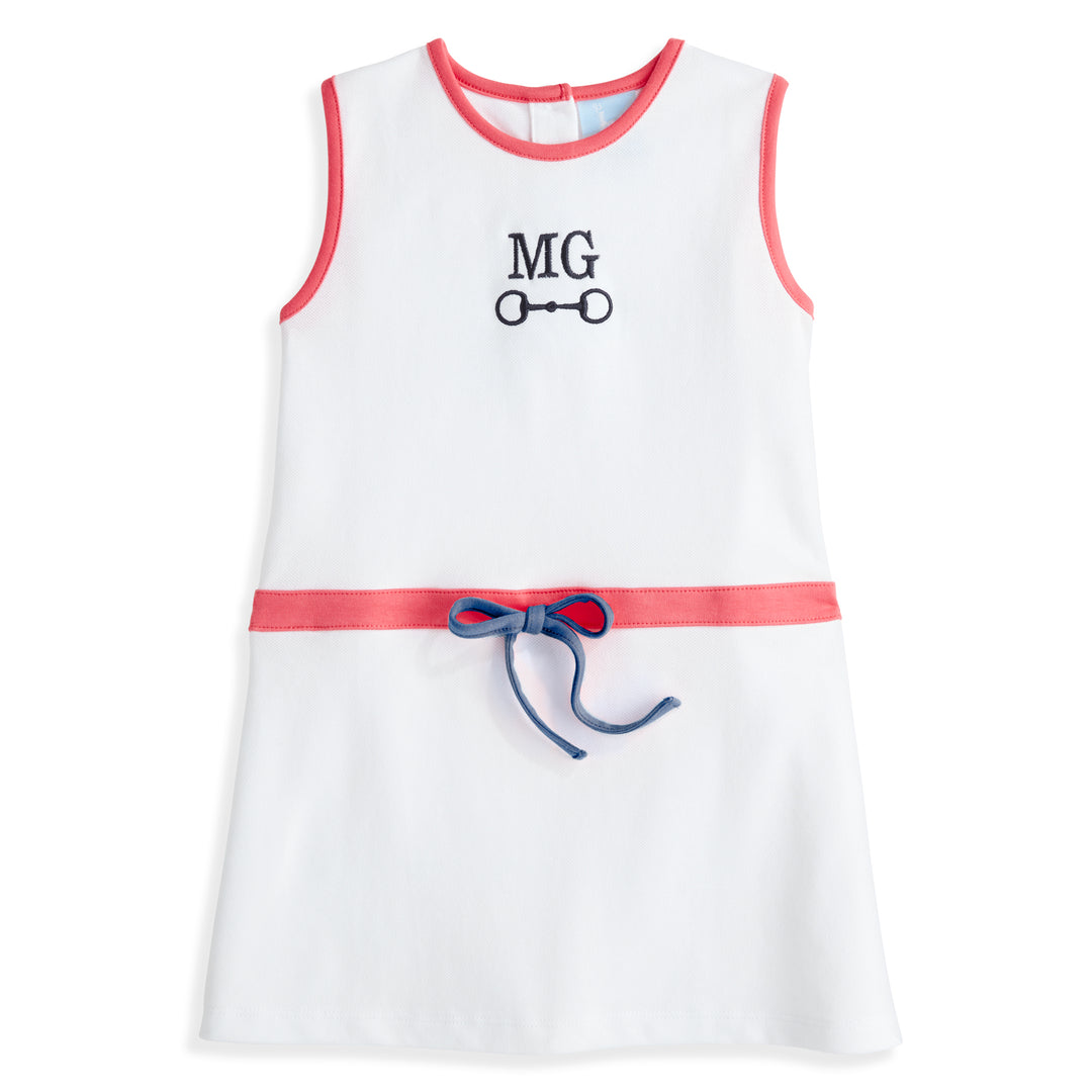 Pique Strafford Dress-White w/Red