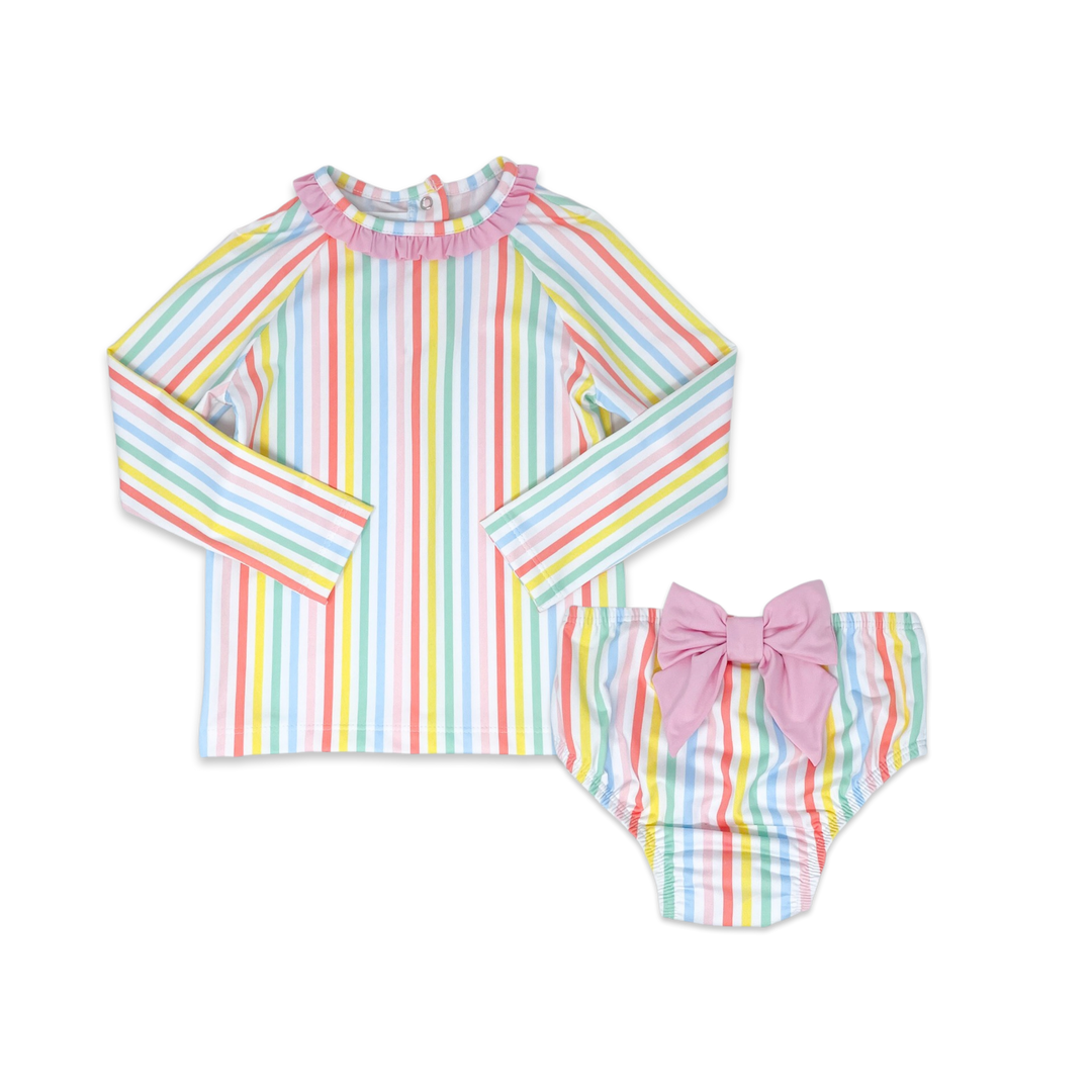 Sun and Sand Rash Guard Set Rainbow Stripe