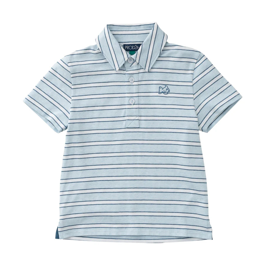 Too Cool for School LS Polo-Ice Water Blue Stripe