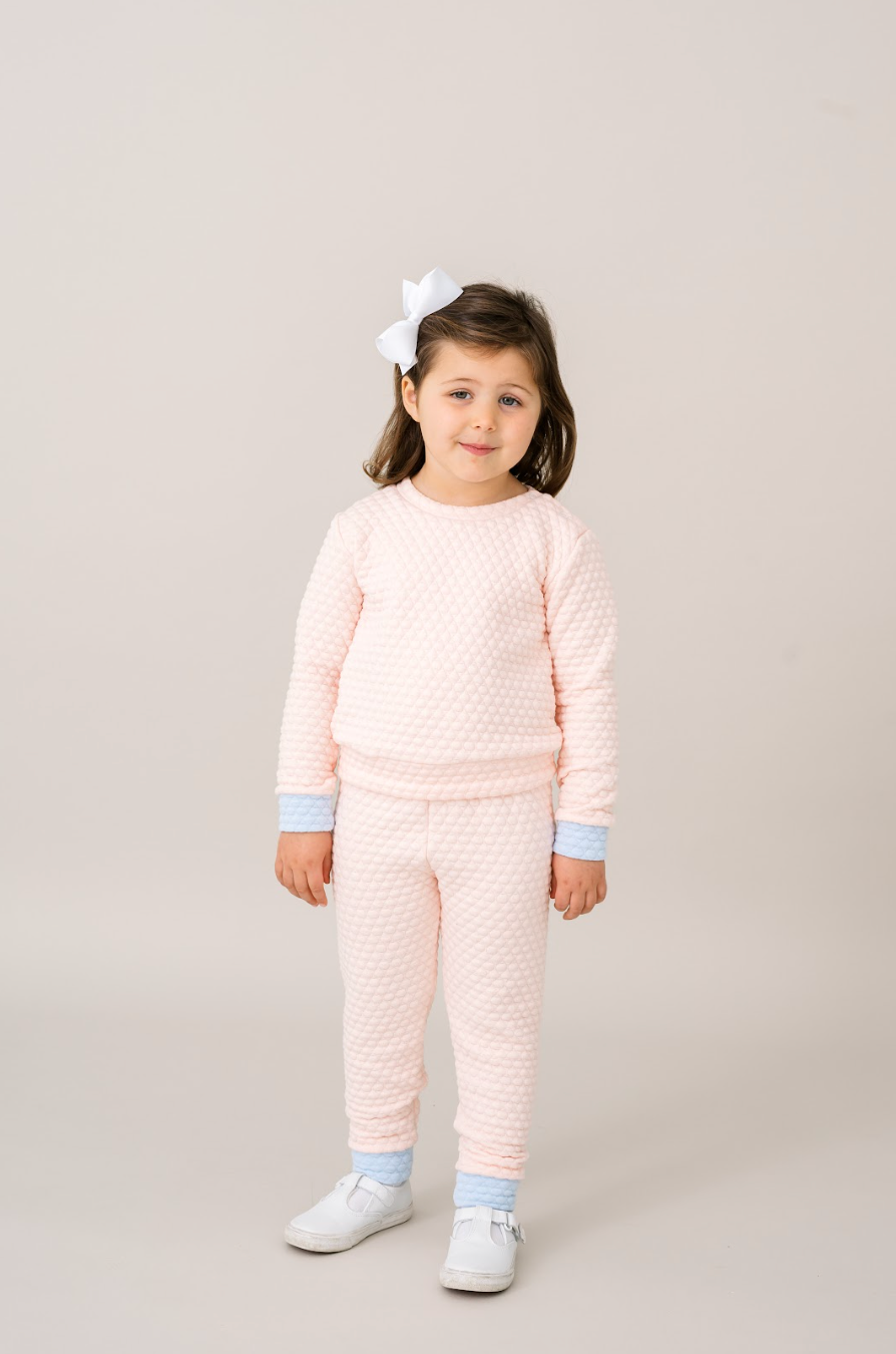 Quilted Sweatsuit-Paris Pink, Windy Blue