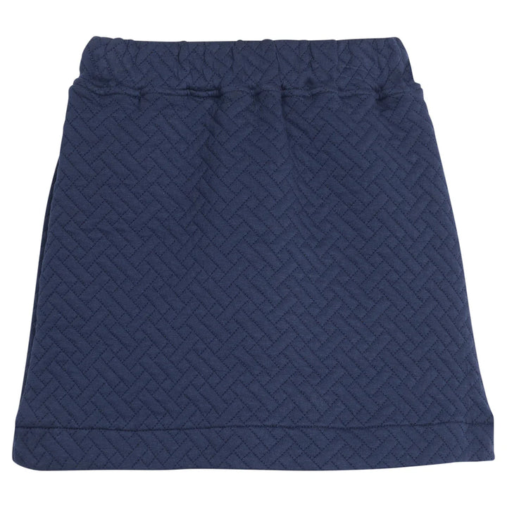 Quilted Mini Skirt-Navy Trellis
