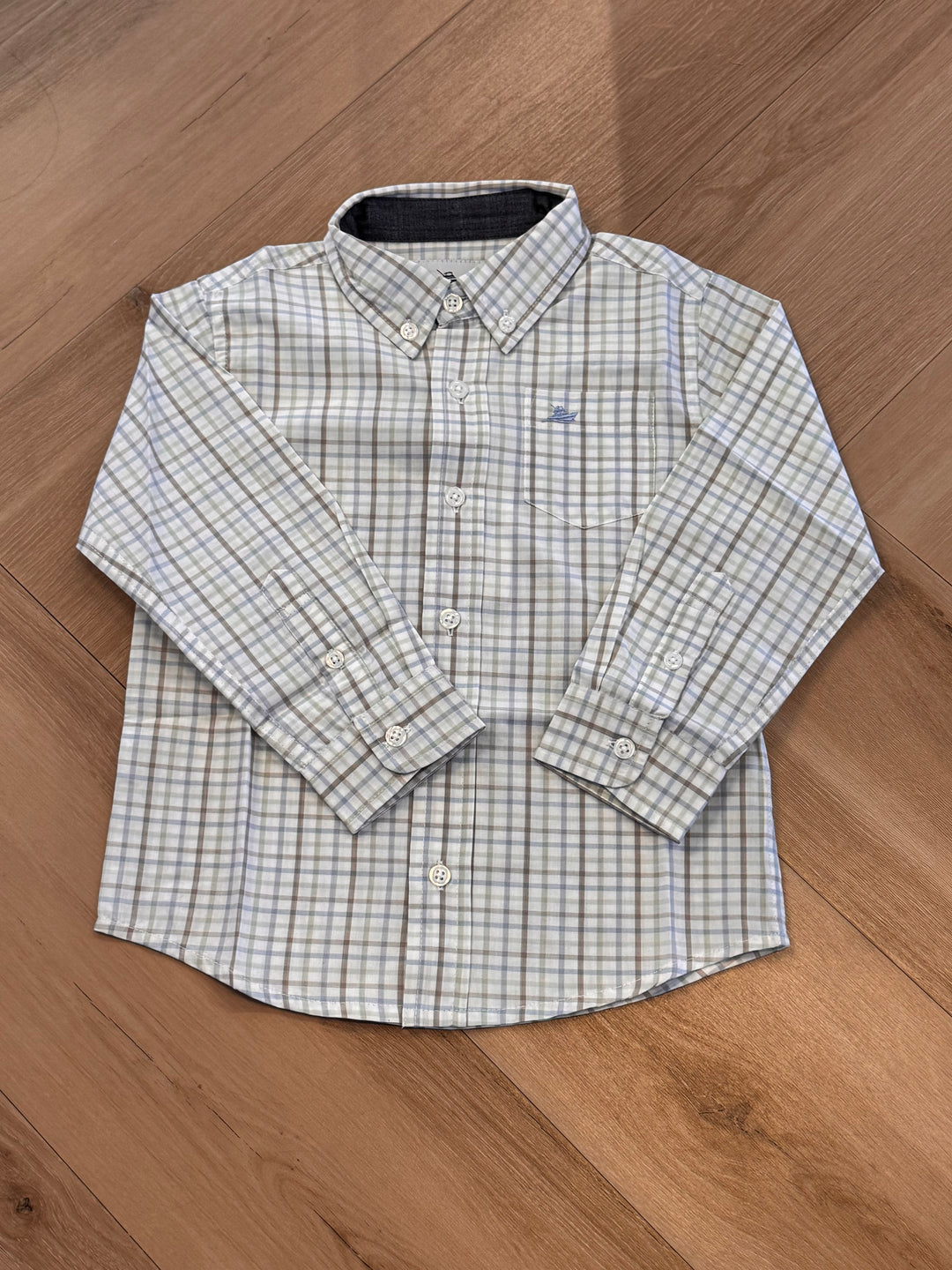 LS Dress Shirt-Tan & Green Plaid