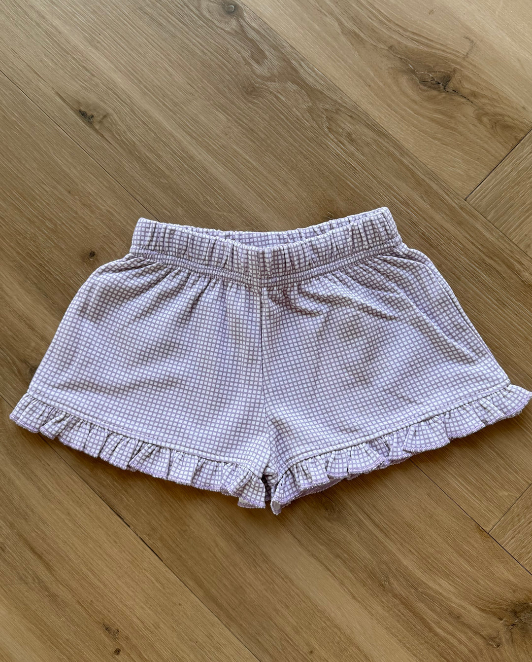 Lavender Mini Gingham Ruffle Shorts