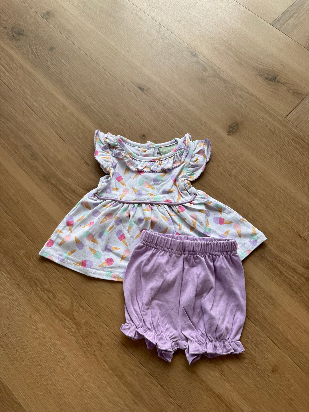 Ruffle Neck Bloomer Set-Ice Cream