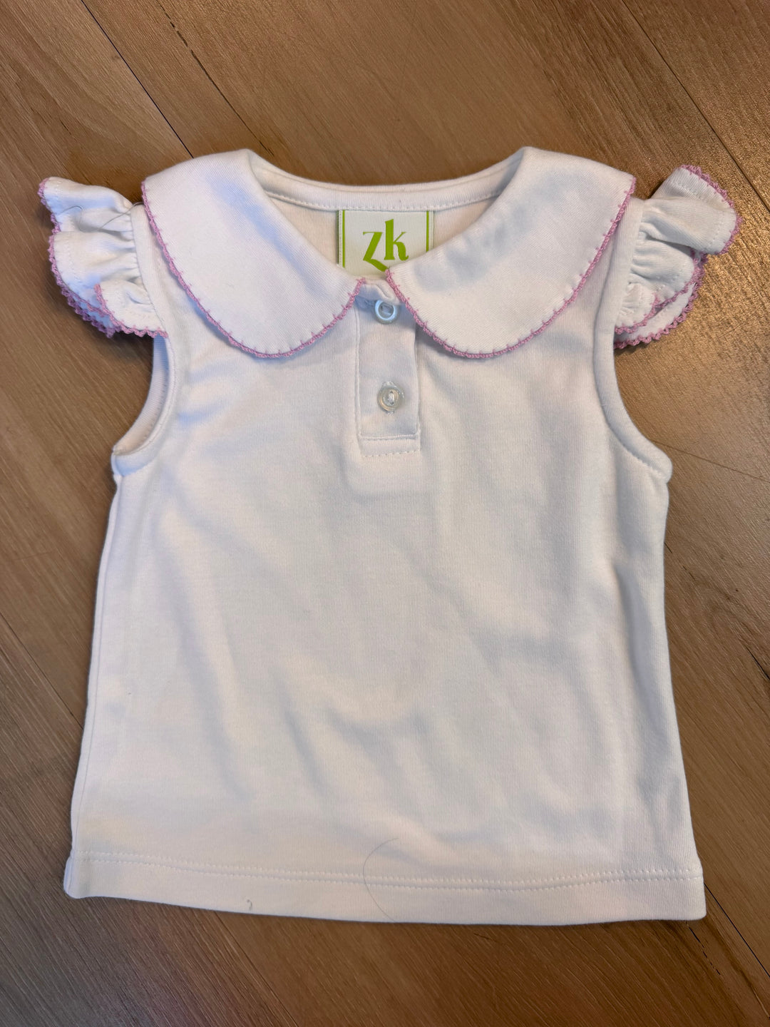 Sophie Polo Blouse White Knit Pink Picuet