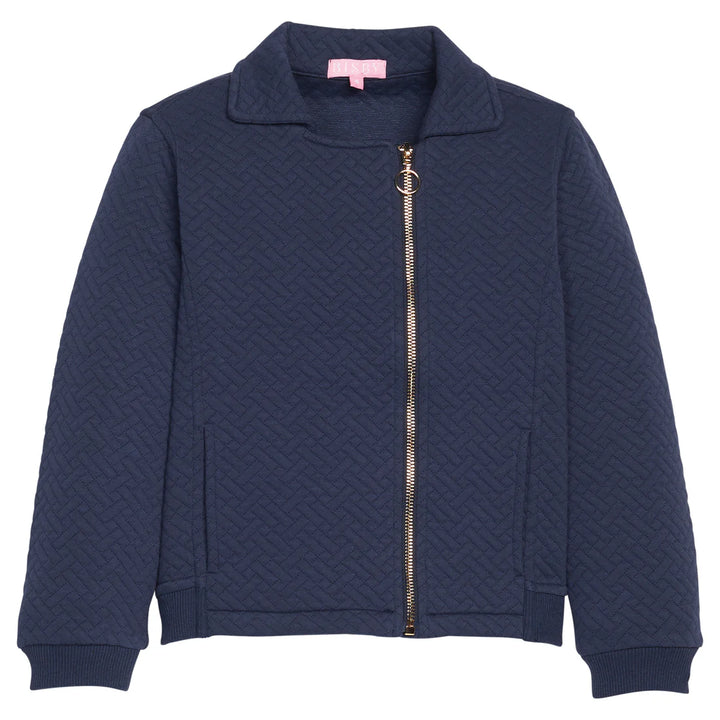 Quilted Moto Jacket-Navy Trellis