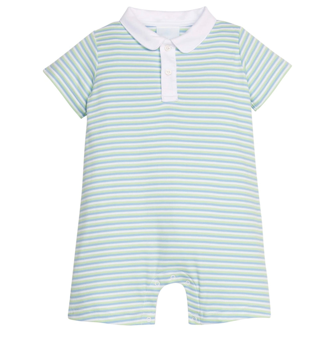 Peter Pan Polo Romper-Greenview Stripe